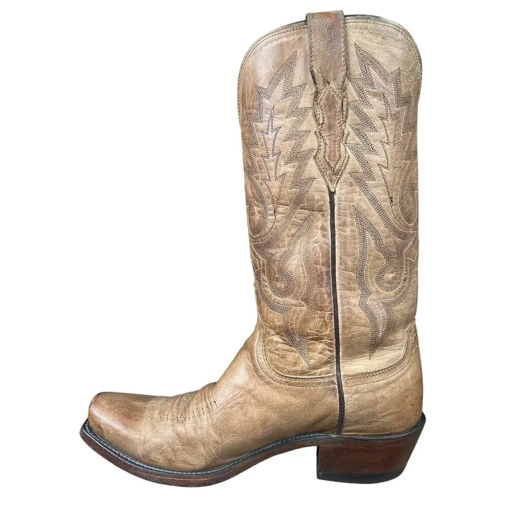 Lucchese Men’s Lewis Mad Gog Goat Tan Leather Cowboy Boot Size US 8.5 D